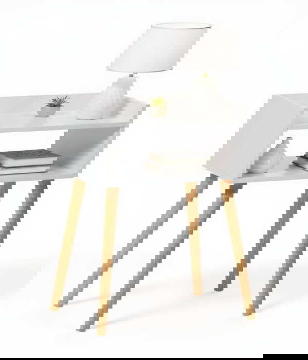 Inde Mesita Noche Auxiliar Blanca de Madera MobiliKit - 7,6 cm Ancho x 44,2 cm Alto x 32,8 cm Largo (2 Unidades)