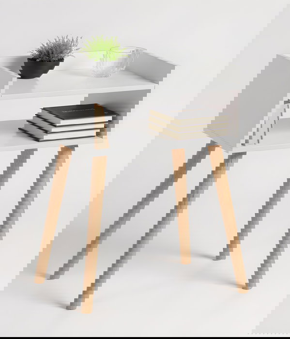 Inde Mesita Noche Auxiliar Blanca de Madera MobiliKit - 7,6 cm Ancho x 44,2 cm Alto x 32,8 cm Largo (2 Unidades)