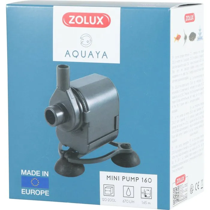 ZOLUX Minibomba de agua para acuario 7.5W, Caudal ajustable 670L/H, Boquilla giratoria, Para acuarios 120-160L, Ref. ZOL3336023264035