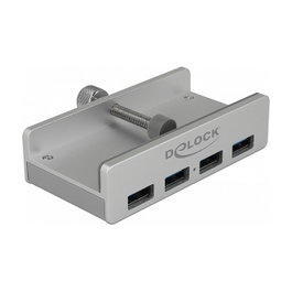 DeLOCK Hub USB 3.0 de 4 puertos con tornillo de fijación Plata