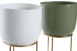 DKD Home Decor Macetero Jedar Urban Metal Verde Blanco 15 x 25 x 15 cm (4 Unidades)