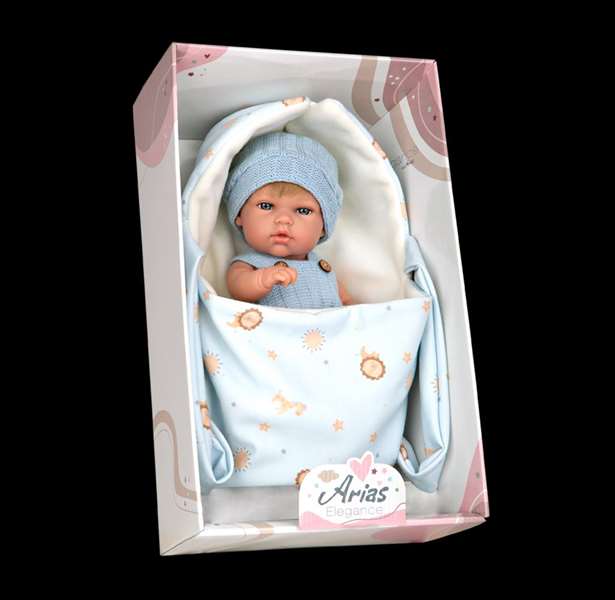 Muñecas Arias Elegance 30 cm Muñeca Natal Azul con Portabebés, Cuerpo de Vinilo, Niño, Edad 3+