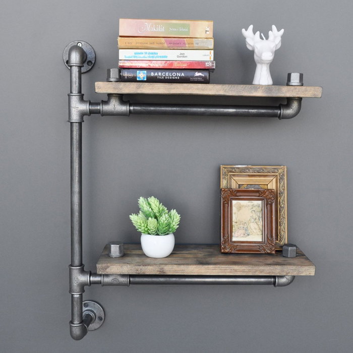 Hanah Home Estantería de tubos Boruraf076, madera de abeto y metal, nogal y negro, 60x47x13 cm Hanah Home Estantería de tubos Boruraf076, madera de abeto y metal, nogal y negro, 60x47x13 cm