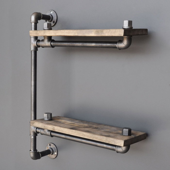 Hanah Home Estantería de tubos Boruraf076, madera de abeto y metal, nogal y negro, 60x47x13 cm Hanah Home Estantería de tubos Boruraf076, madera de abeto y metal, nogal y negro, 60x47x13 cm