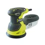 Ryobi ROS300 Lijadora Orbital Excéntrica 300W con Velocidad Regulable (7000-12000 RPM) y Agarre Suave, Incluye 5 Lijas de 125 mm, Color Negro/Amarillo