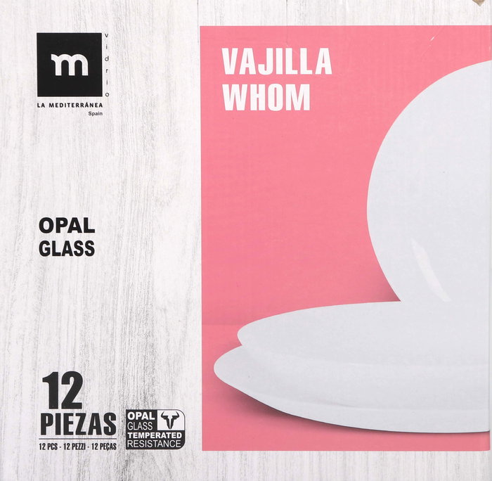 La Mediterranea Vajilla 12 Piezas Redonda Opal "Whom" con Platos de 26.5 cm y 23 cm (2 Unidades)