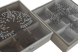 DKD Home Decor Caja para Infusiones Tradicional Marron Beige 24 x 6.5 x 24 cm (2 Unidades)
