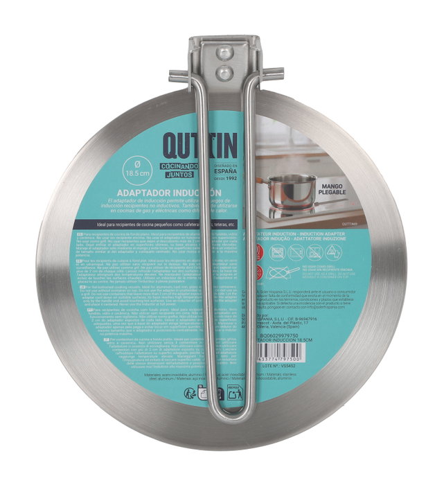 Inde Adaptador de Inducción de 18.5 cm Quttin - Adaptador para Placa de Inducción, Dimensiones: 21 x 18.6 x 2.5 cm (8 Unidades)