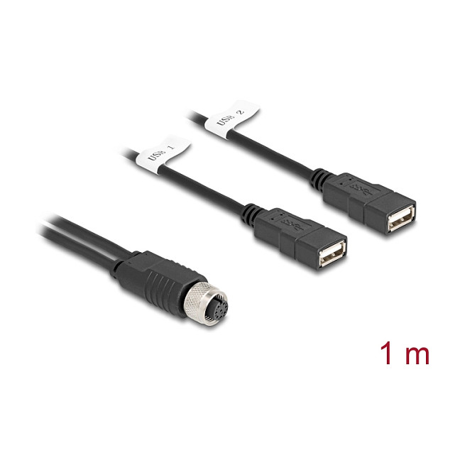 DeLOCK 60290 Cable M12 a 2 x USB 2.0 Tipo-A, 1 m, Negro