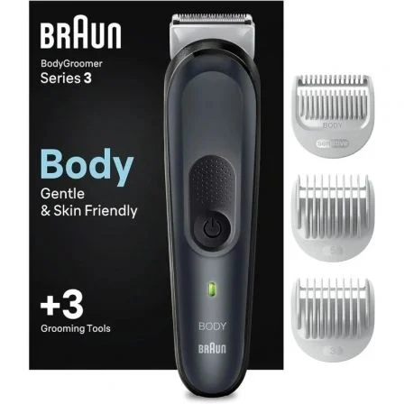 Braun BG3340 BodyGroomer Series 3 Cortapelos para Hombres con Tecnología SkinShield, Máxima Suavidad, 3 Accesorios y Batería Recargable de 80 Minutos de Autonomía