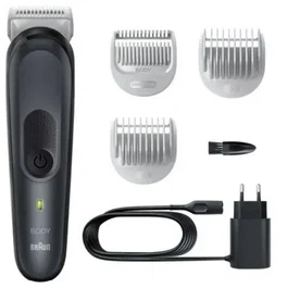 Braun BG3340 BodyGroomer Series 3 Cortapelos para Hombres con Tecnología SkinShield, Máxima Suavidad, 3 Accesorios y Batería Recargable de 80 Minutos de Autonomía