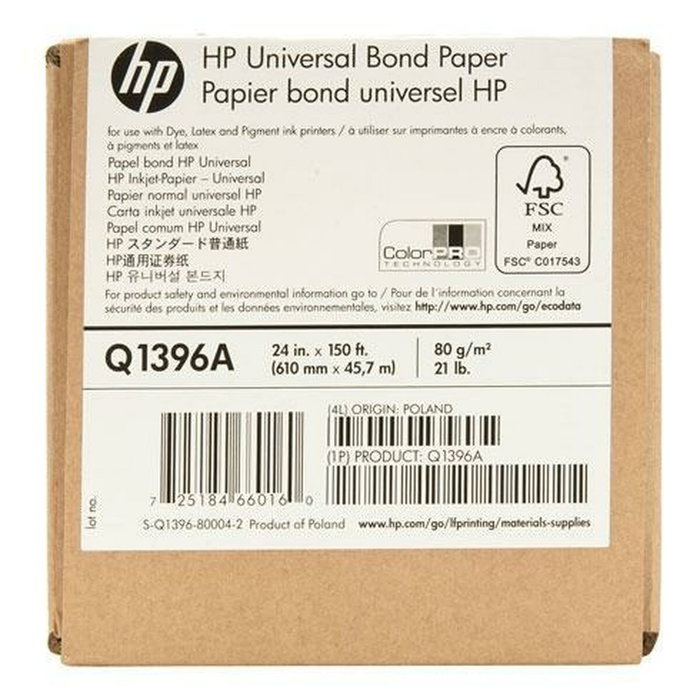 HP Papel Bond Universal 610 mm x 45,7 m Blanco 80 g/m² HP Papel Bond Universal 610 mm x 45,7 m Blanco 80 g/m²