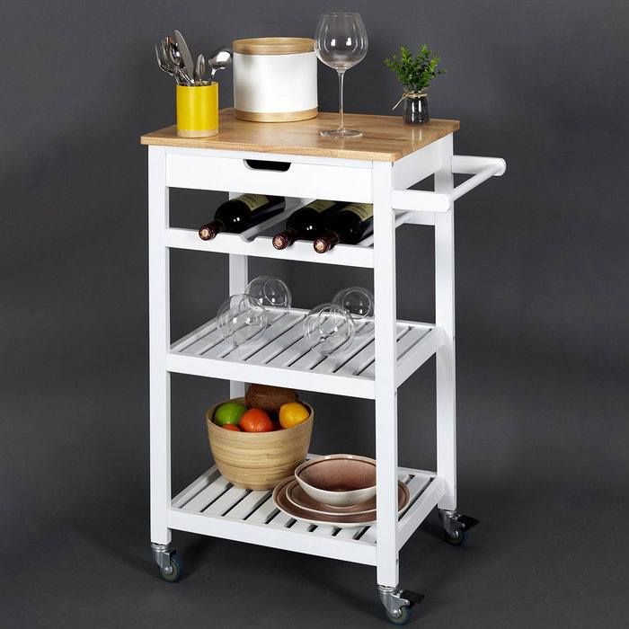 Home Deco Factory Mesa Camarera con Ruedas Blanca Essentiel - Carrito de Almacenamiento para Cocina con Cajón y Baldas, 135L, 85.5 cm Home Deco Factory Mesa Camarera con Ruedas Blanca Essentiel - Carrito de Almacenamiento para Cocina con Cajón y Baldas, 135L, 85.5 cm