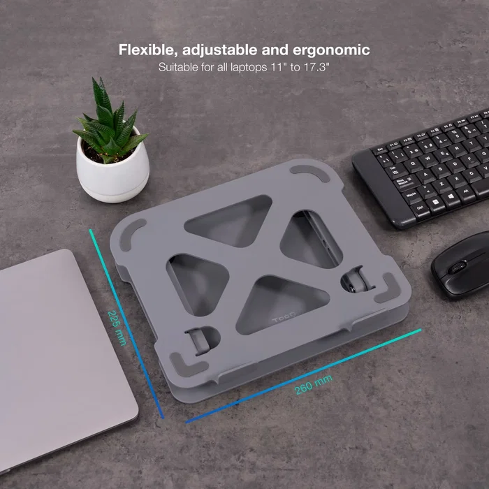 TooQ TQLRS0012-AL-G Soporte Elevador para Portatil y Tableta Ajustable en Altura e Inclinacion Plegable Aluminio Ergonómico Compatible 11 a 17.3 Pulgadas Gris