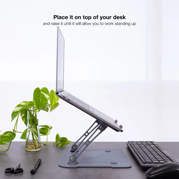 TooQ TQLRS0012-AL-G Soporte Elevador para Portatil y Tableta Ajustable en Altura e Inclinacion Plegable Aluminio Ergonómico Compatible 11 a 17.3 Pulgadas Gris