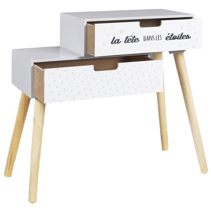 Home Deco Kids Mesita Infantil 2 Cajones Gris Estrellas 54,5x21,5x51 cm
