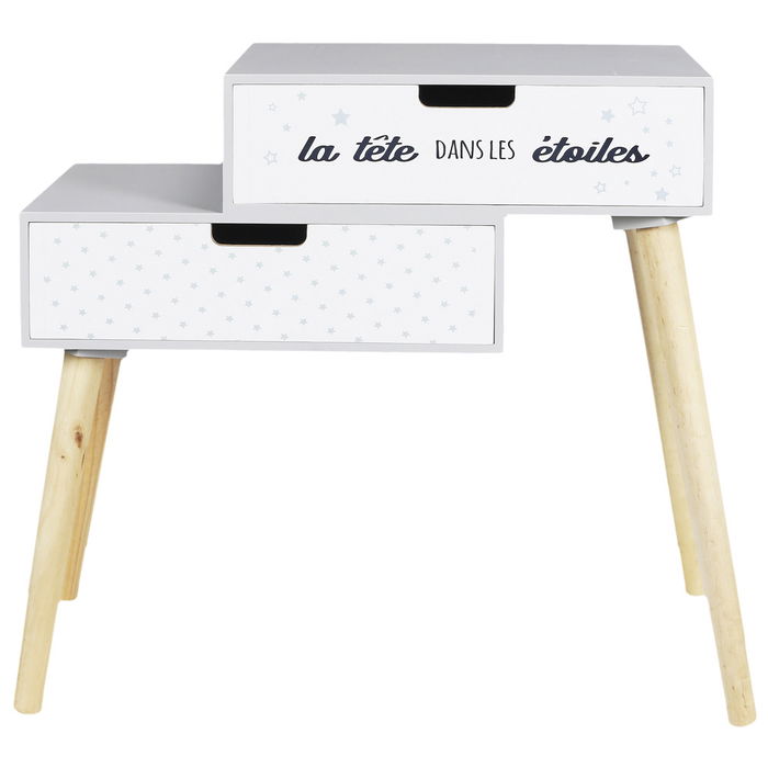 Home Deco Kids Mesita Infantil 2 Cajones Gris Estrellas 54,5x21,5x51 cm