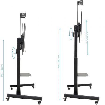TooQ Soporte de Suelo para TV FS20406HM-B, Inclinable con Ruedas, 60-100" hasta 120kg, Negro