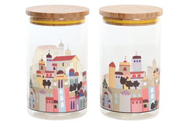 DKD Home Decor Bote de Borosilicato 1L Casitas Surtido de 2