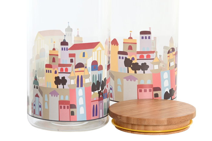 DKD Home Decor Bote de Borosilicato 1L Casitas Surtido de 2