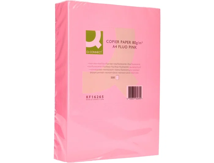 Q-connect Papel Color DIN A4 80gr Rosa Neón Paquete de 500 Hojas