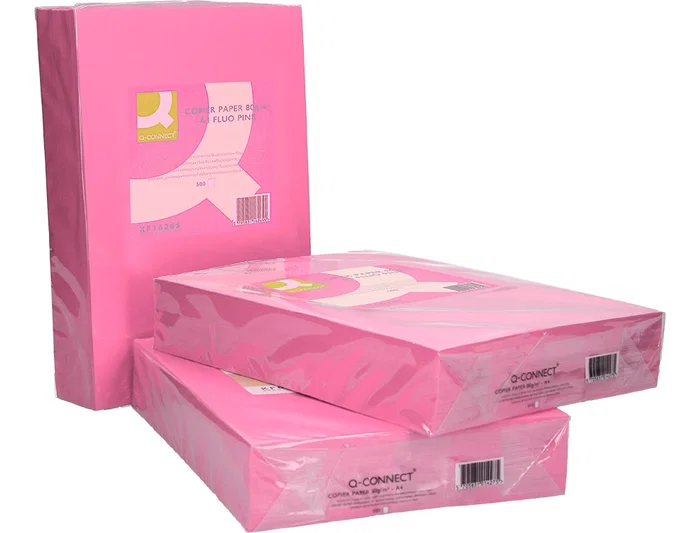 Q-connect Papel Color DIN A4 80gr Rosa Neón Paquete de 500 Hojas