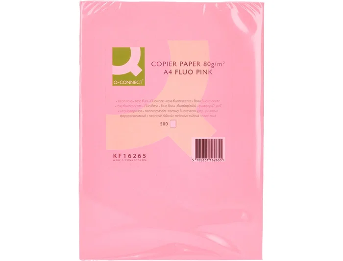Q-connect Papel Color DIN A4 80gr Rosa Neón Paquete de 500 Hojas