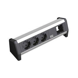 Bachmann DESK 3x Schutzkontakt 1x ABD GST18 - Regleta/Alargador con 3 Tomas Schuko y 1 GST18, Tipo F, 230V, Negro/Plata