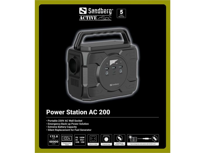 Sandberg 420-83 Power Station AC200 48000mAh 200W Negra