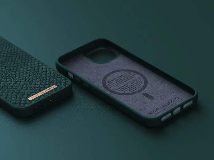 Njord Funda MagSafe para iPhone 14 Plus Compatible con Carga Inalámbrica, Hecha de Piel de Salmón Verde, Certificación Militar MIL-STD-810H, Protección Contra Caídas de 2 Metros