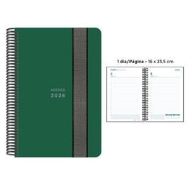 Agenda Anual (2026) Senfort Unicolor Espiral Tapa Pp Con Goma 160X235 D/P Verde Oscuro
