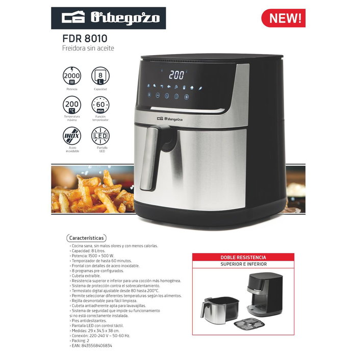 Orbegozo FDR 8010 Freidora de Aire 8L 2000W Orbegozo FDR 8010 Freidora de Aire 8L 2000W