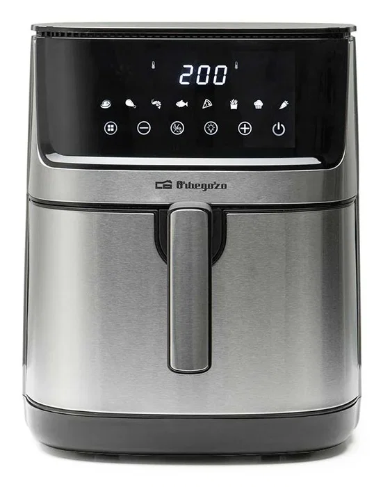 Orbegozo FDR 8010 Freidora de Aire Sin Aceite 8 Litros 2000W con 8 Programas, Pantalla LED Táctil, Acero Inoxidable y Cubeta Desmontable