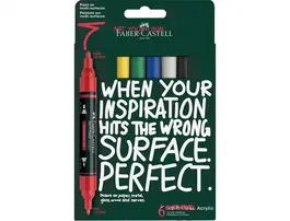 Faber Castell Marcador de Tinta Acrílica Doble Punta, 6 Rotuladores de Colores Básicos Surtidos para Superficies Porosas y no Porosas, Kit para Arte y Manualidades