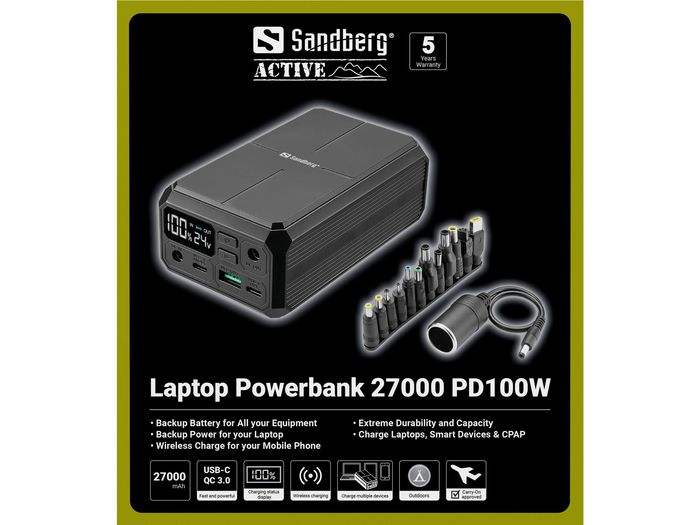 Sandberg Powerbank Portátil 27000 mAh PD100W con Carga Rápida DC y USB-C para Móviles y Portátiles Sandberg Powerbank Portátil 27000 mAh PD100W con Carga Rápida DC y USB-C para Móviles y Portátiles