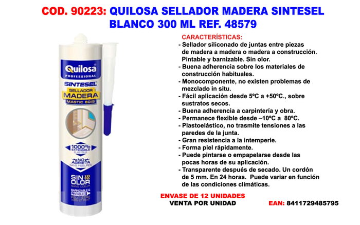 Quilosa Sintesel Madera Sellador Sintético Siliconizado Blanco 300ml Quilosa Sintesel Madera Sellador Sintético Siliconizado Blanco 300ml
