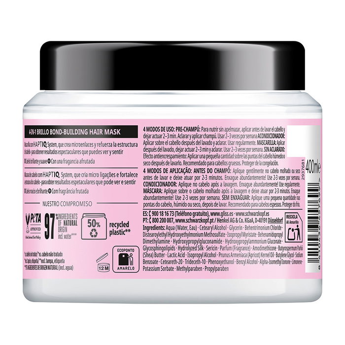 Schwarzkopf GLISS LIQUID SLIK Mascarilla 4 en 1 Brillo 400 ml - Reparación para cabellos deteriorados y sin vida - Con seda
