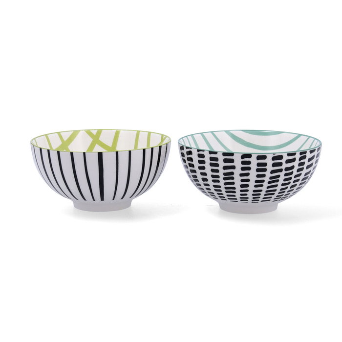 Bidasoa Set de 2 Boles de Porcelana Surtidos Zigzag Bicolor 15x15x7,3 cm