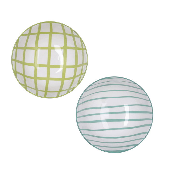 Bidasoa Set de 2 Boles de Porcelana Surtidos Zigzag Bicolor 15x15x7,3 cm