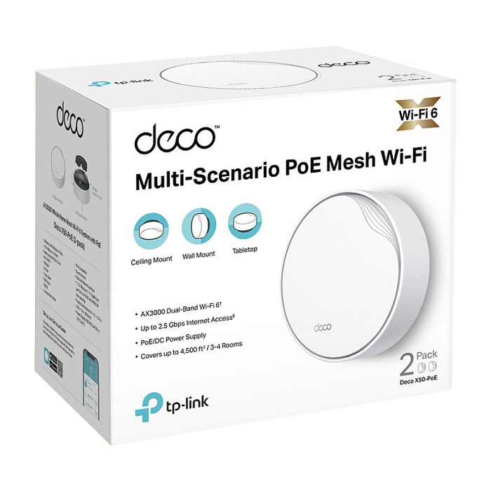 TP-Link Deco X50-POE | Sistema WiFi Mesh AX3000 con PoE, Paquete Doble (2-PACK), Blanco | DECO X50-POE