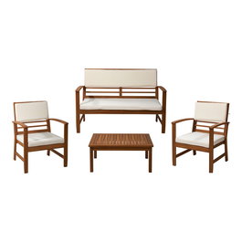 Ambiance Conjunto de Jardín 4 Piezas de Madera de Acacia con Cojines - 2 Sillones, Banco y Mesa de Centro 120x61 cm