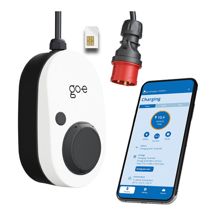 go-e Charger Gemini flex 2.0 Estación de carga móvil 11 kW (16A 3-fases) con 4G/LTE, color blanco/negro