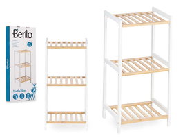 Berilo - Estantería cuadrada de bambú y pino con 3 estantes, color blanco natural, dimensiones: 70x30x6 cm (montada: 35x30x70 cm)