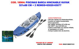 Piscina Hinchable Tipo Kayak 321x88cm con 2 Remos
