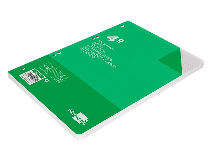 Liderpapel Recambio Cuarto 100 Hojas 60gr Horizontal con Margen 6 Taladros