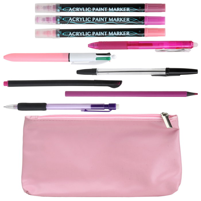 CMP General Juego De Estuche Con Bolis Rosa-Lila - Kit de Escritura y Colorear, Incluye Rotuladores, Bolígrafos y Lápices