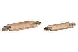 DKD Home Decor Set de Centro de Mesa Cactus Marrón y Verde en Mango de 2 Piezas de 38x13,5x2,5 cm