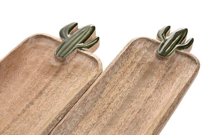 DKD Home Decor Set de Centro de Mesa Cactus Marrón y Verde en Mango de 2 Piezas de 38x13,5x2,5 cm