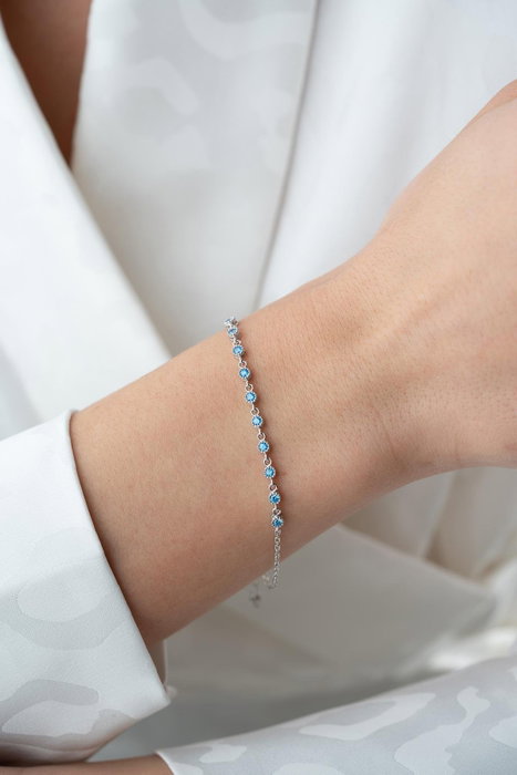 Heliophilia Silver NRZ1000239 Pulsera Plata de Ley con Aguamarina y Acabado Rodiado, 16+3 cm