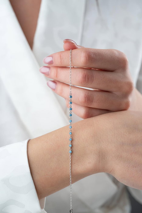 Heliophilia Silver NRZ1000239 Pulsera Plata de Ley con Aguamarina y Acabado Rodiado, 16+3 cm